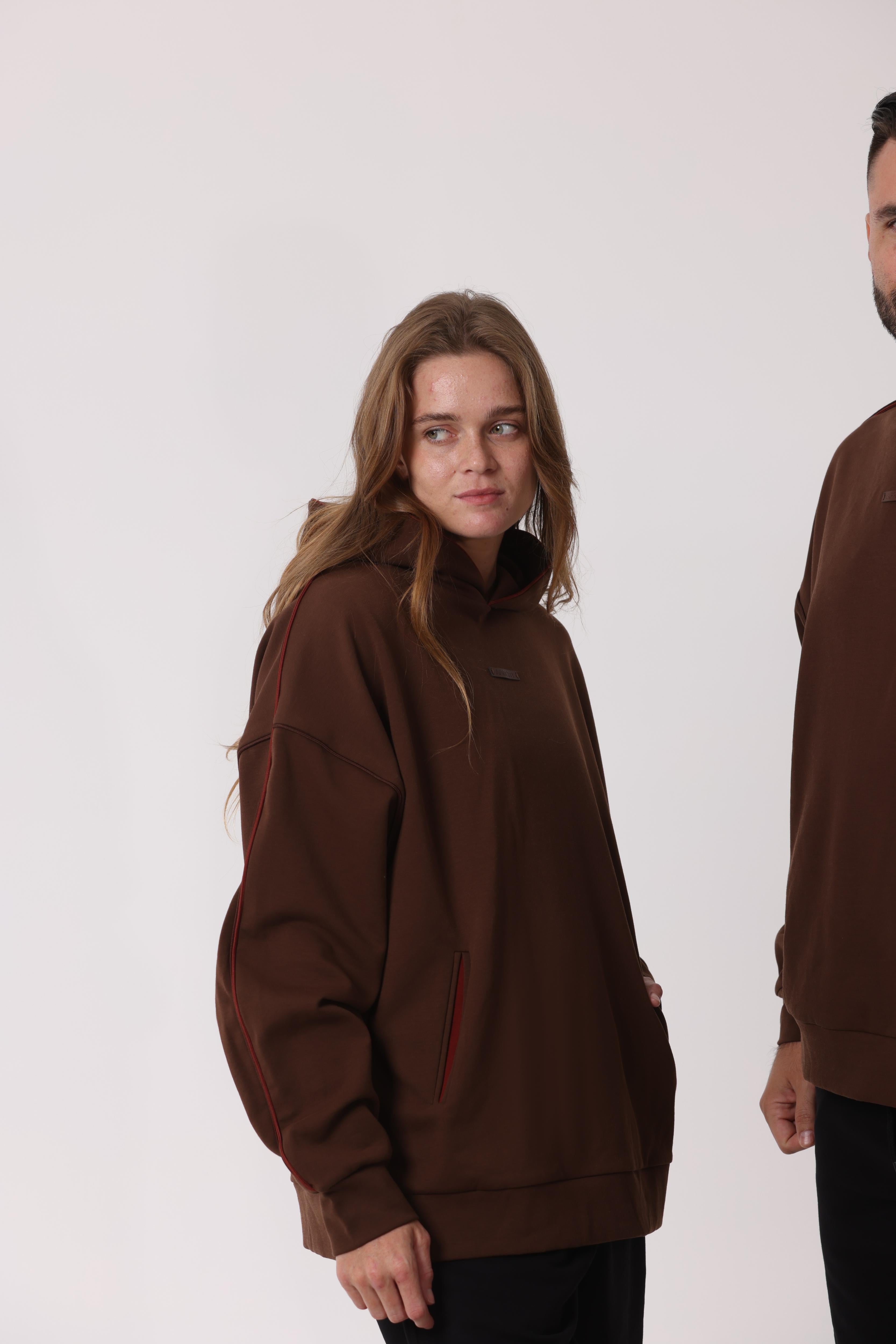 Hoodie With Burgundy Piping